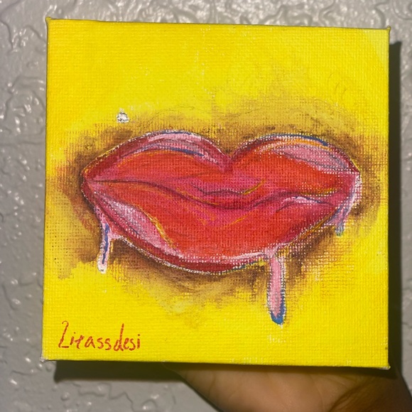 4x4 small painting “drip lips” Artist: Litassdesi - Picture 2 of 2